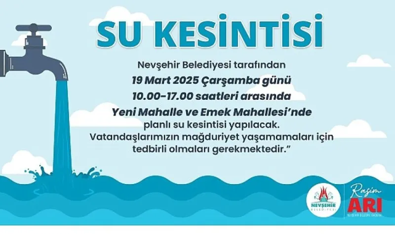 Yeni mahalle ve emek mahallesi’nde planlı su kesintisi yapılacak 