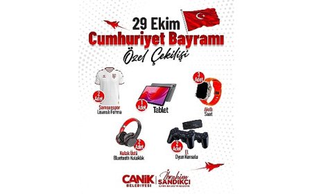 Canik Belediyesi’nin düzenlediği 29 Ekim Cumhuriyet Bayramı özel çekilişiyle vatandaşlar hediyelerle buluşuyor.
