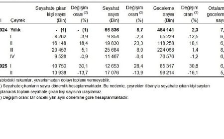 Hanehalkı Yurt İçi Turizm, II. Çeyrek: Nisan-Haziran 2025