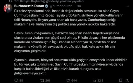 İletişim Başkanı Duran: Cumhurbaşkanı Erdoğan’ı Netanyahu ile yan yana anmak makama hakarettir
