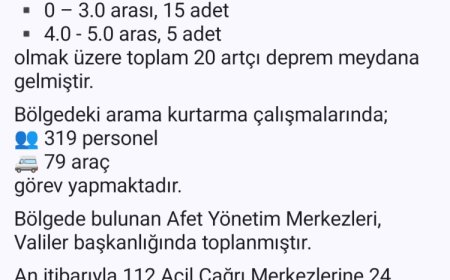 AFAD: 20 artçı deprem kaydedildi, 24 hasar ihbarı geldi