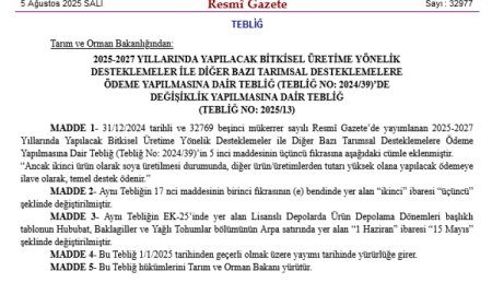 2025-2027 bitkisel üretim desteklemelerinde değişiklik