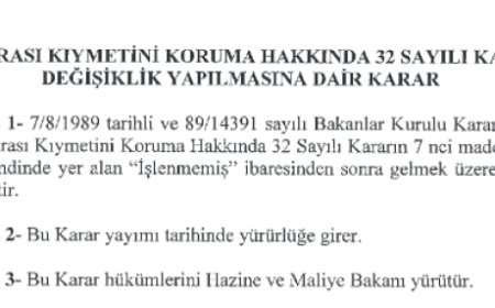 ‘Türk Parası Kıymetini Koruma’ kararında değişiklik