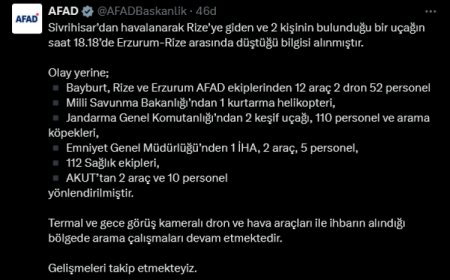Erzurum-Rize arasında uçak kazası! AFAD: Arama çalışmaları yoğunlaştı