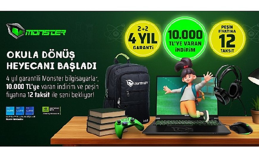 Monster’dan benzersiz okula dönüş kampanyası  Okula dönüş kampanyası başladı: 4 yıllık garanti ve 10 bin TL’ye varan indirim