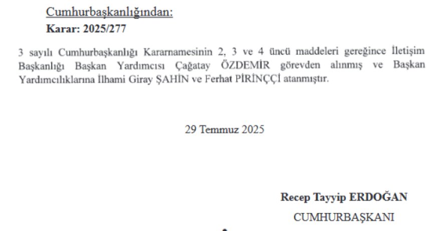 İletişim Başkanlığı’nda başkan yardımcılıklarına atama