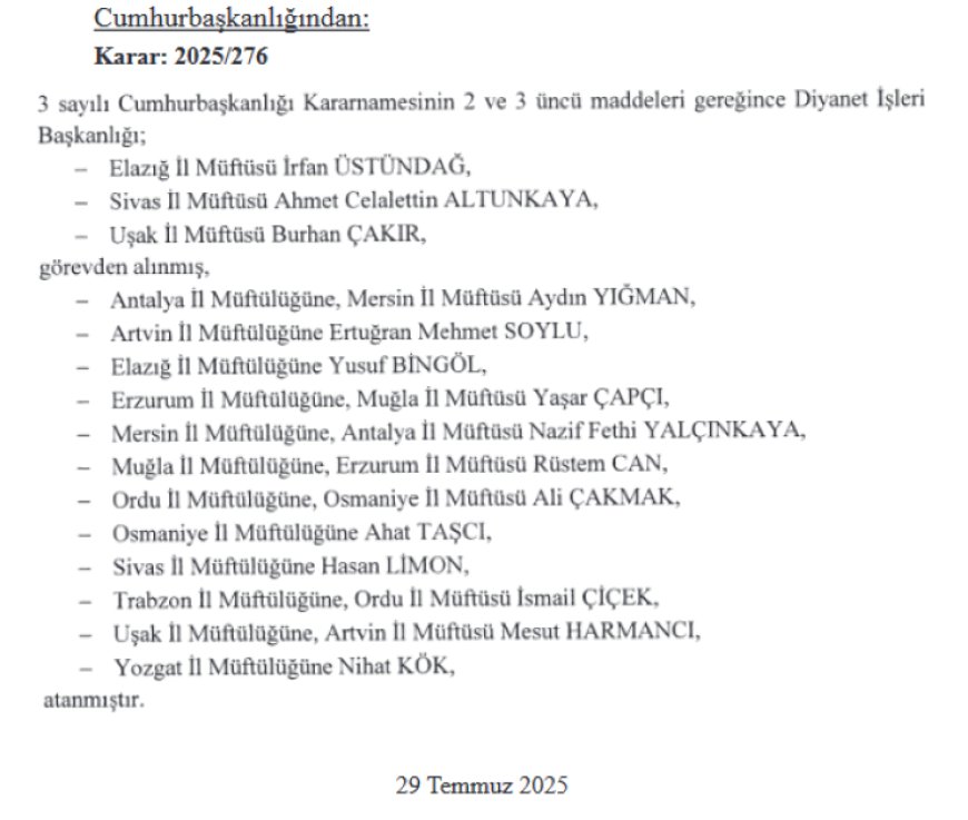 Diyanet 12 il müftülüğüne atama yaptı