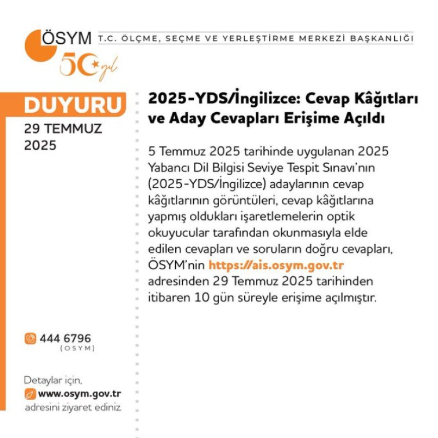 2025-YDS/İngilizce sınav sonuçları açıklandı