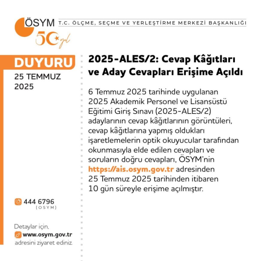 2025-ALES/2 sonuçları belli oldu