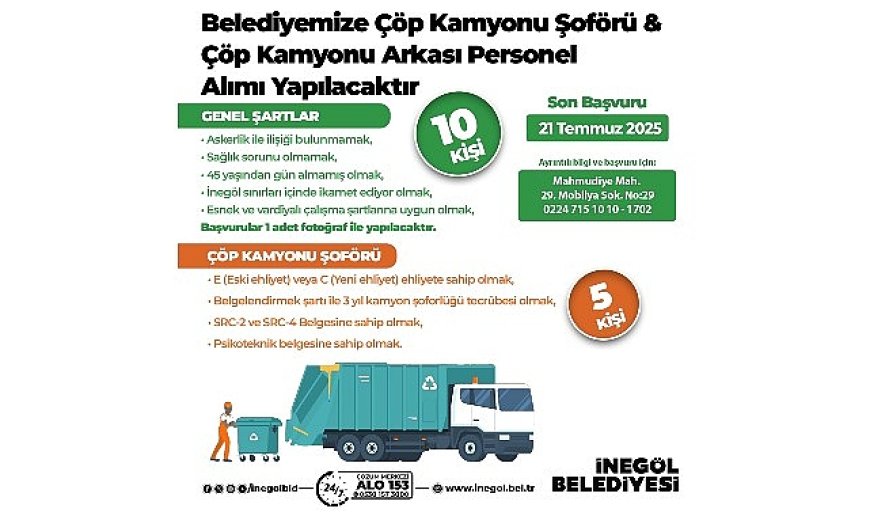 İnegöl Belediyesi 15 Personel Alacak