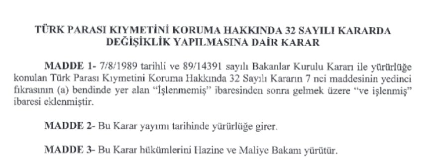 ‘Türk Parası Kıymetini Koruma’ kararında değişiklik