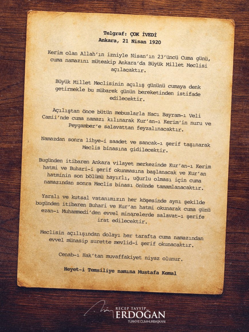 Erdoğan’dan 1920 telgrafı paylaşımı… Türkiye’nin kuruluş mayasını o telgrafla anlattı