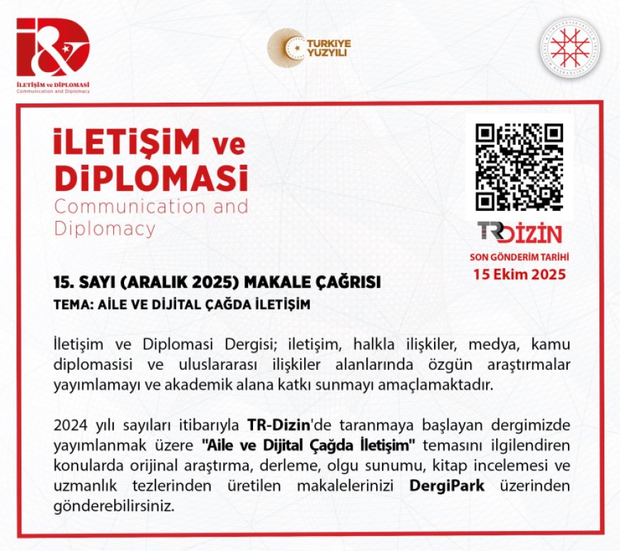 İletişim ve Diplomasi Dergisi’nden makale çağrısı