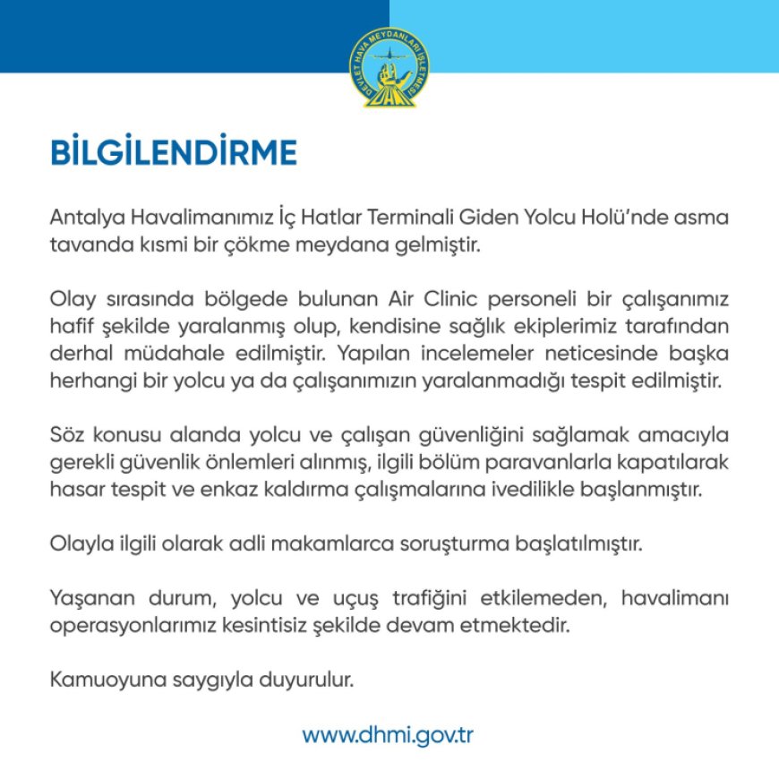Antalya Havalimanı’nda asma tavan çöktü: 1 hafif yaralı!