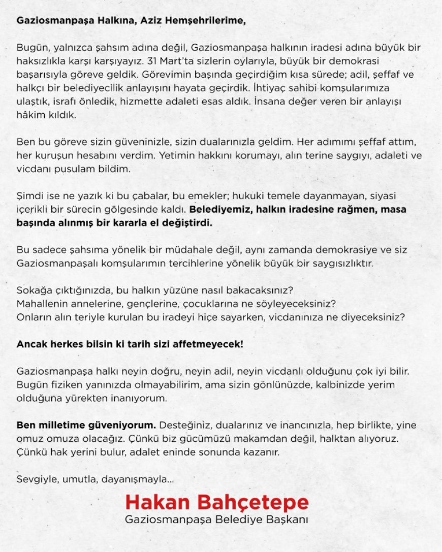 Gaziosmanpaşa’da yönetim değişikliği! Seçilmiş başkandan sert tepki!