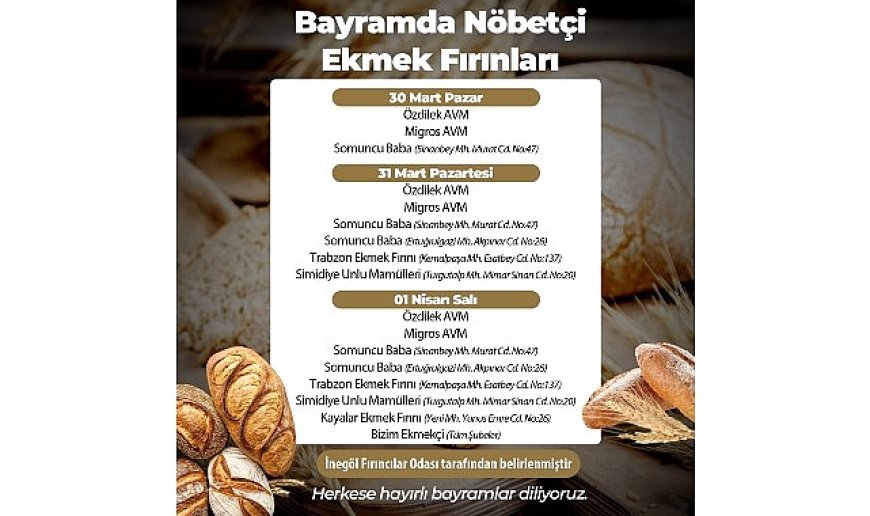 Ramazan Bayramı Nöbetçi Fırın Listesi Belli Oldu