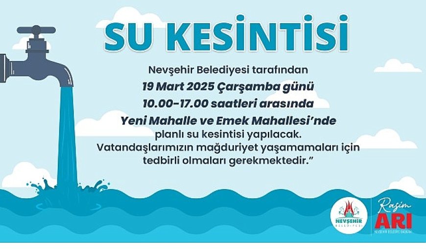 Yeni mahalle ve emek mahallesi’nde planlı su kesintisi yapılacak 