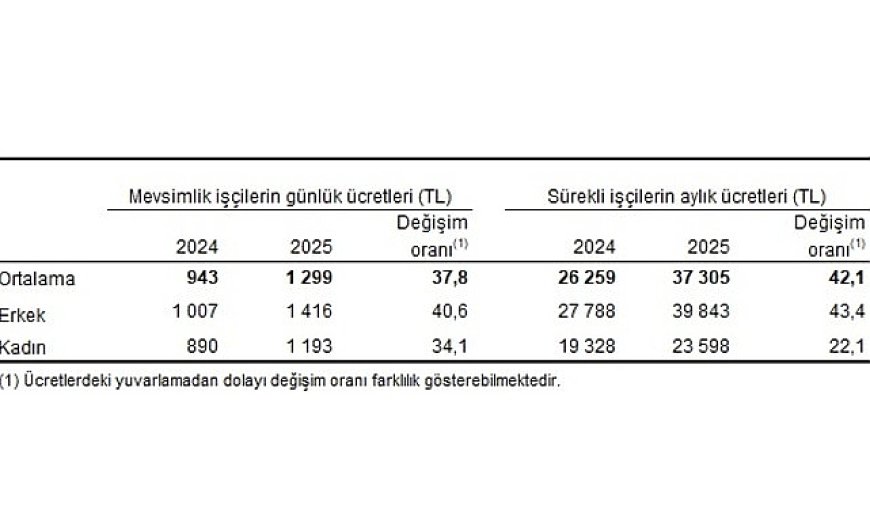 Tarımsal İşletme İşgücü Ücret Yapısı, 2025