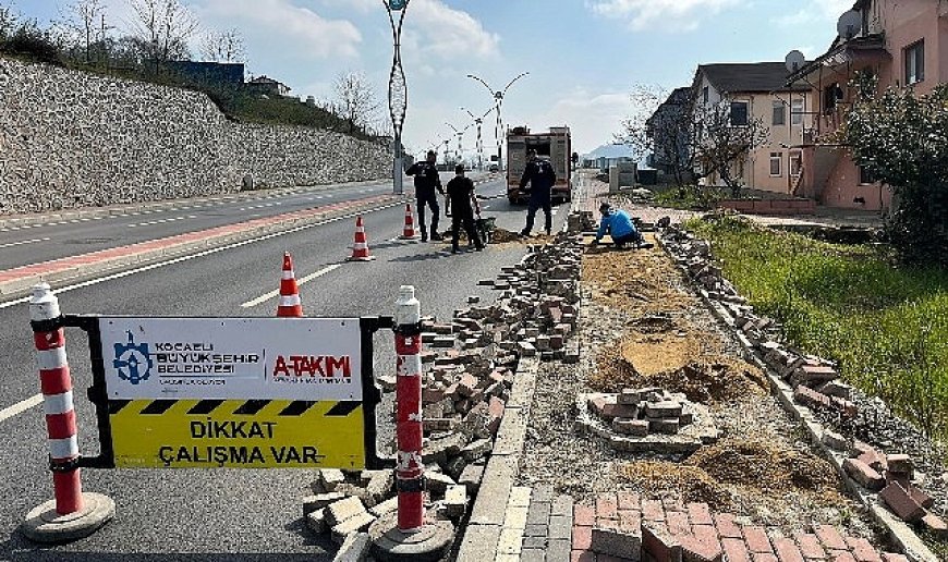 Başiskele'de tretuvar yenileme çalışmaları tamam