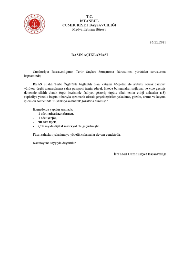 İstanbul’da DEAŞ’a 13 gözaltı!
